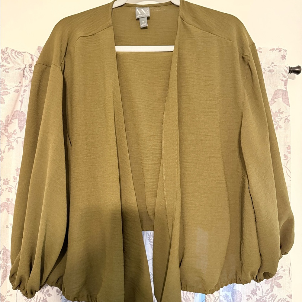 Worthington Olive Open-Front Lightweight Cardigan